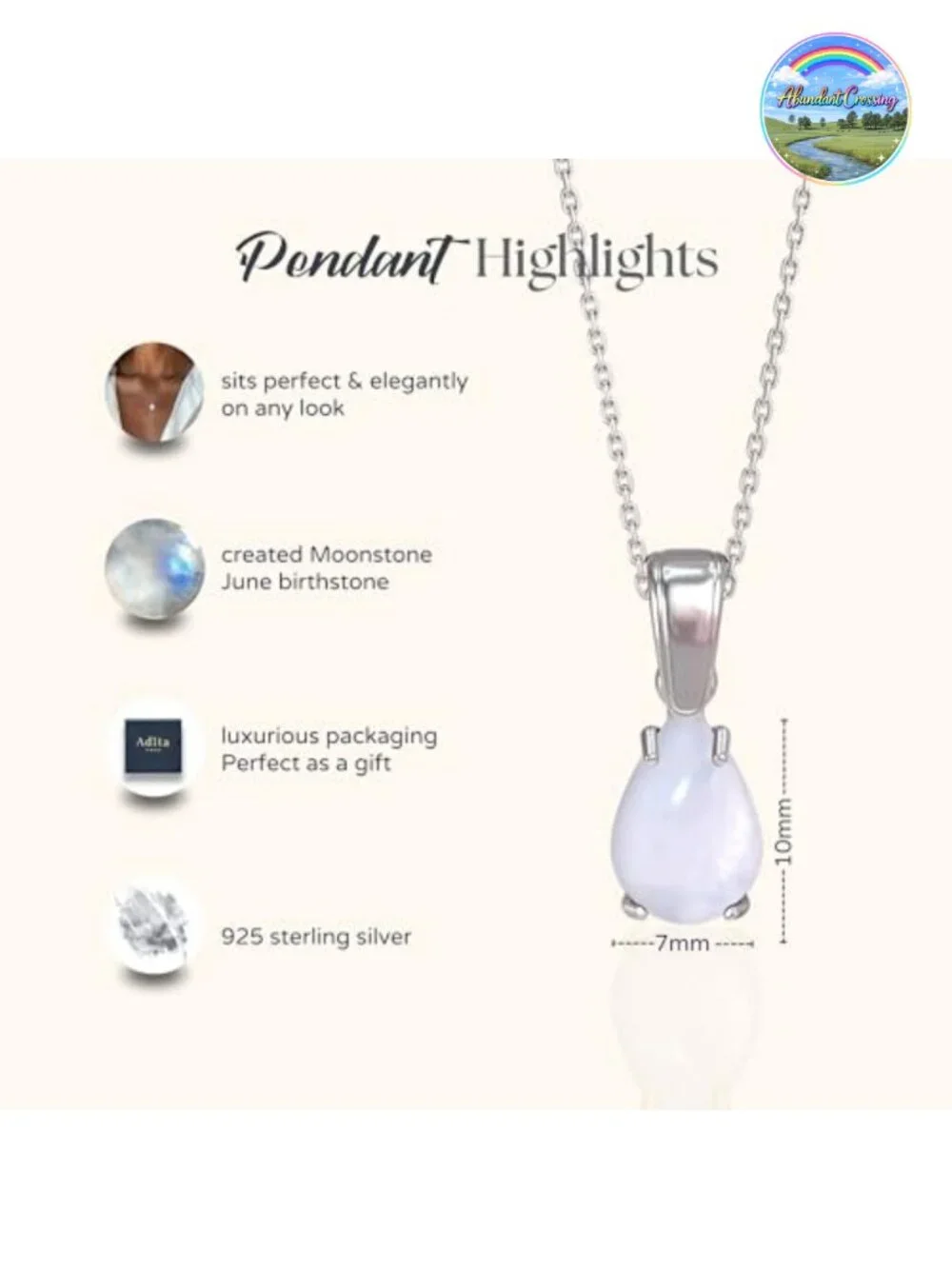 Sterling Silver Moonstone Teardrop Pendant Necklace 45cm